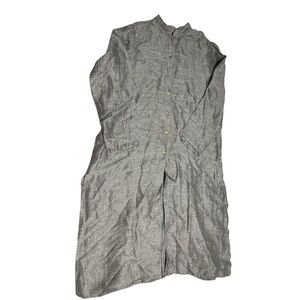 Eileen Fisher silk linen long kaftan gray button dress LG long sleeve Lagenlook